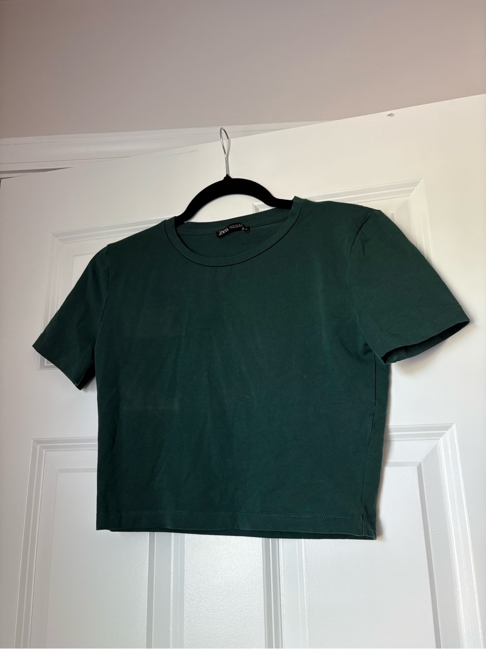 Zara Forest Green Short Sleeve Crop Top